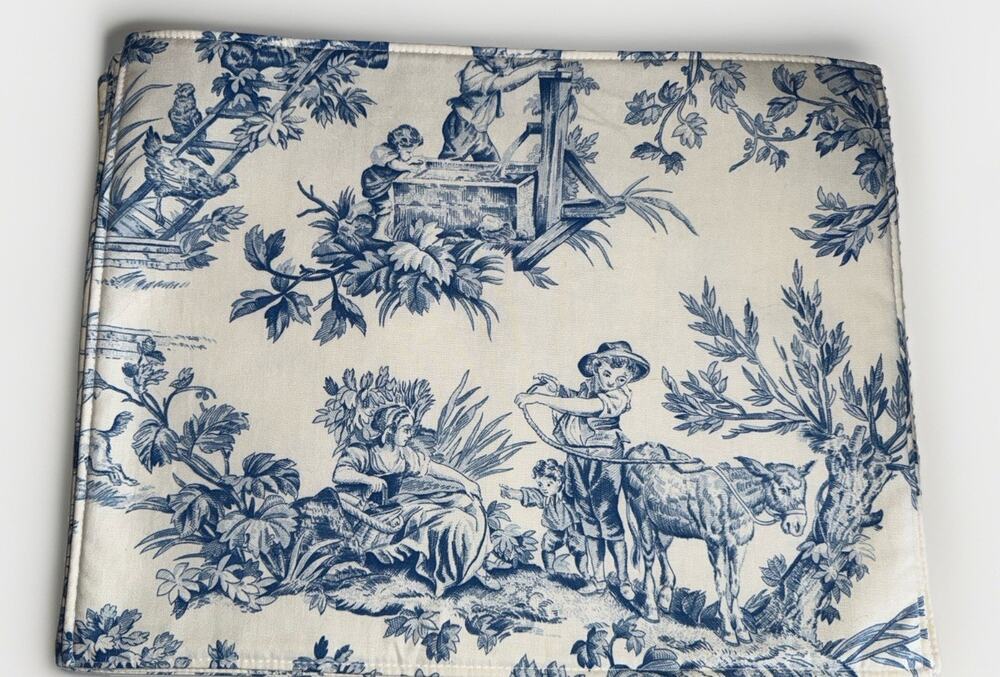 Covington French Country Toile Placemats Set Of 4 Reversible Blue 17”